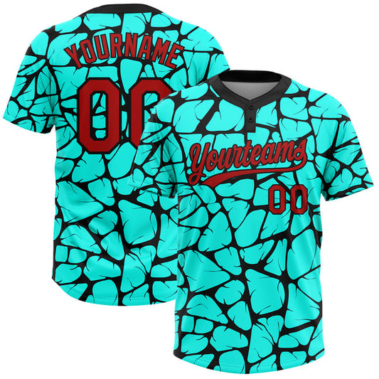 Maxcorners Custom Aqua Red-Black 3D Pattern Two-Button Unisex Softball Jersey LM0609