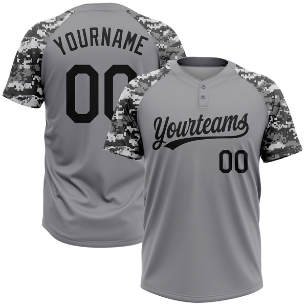 Maxcorners Custom Gray Black-Camo 3D Pattern Two-Button Unisex Softball Jersey
 LM0609