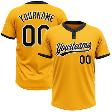 Maxcorners Custom Gold Black-White Two-Button Unisex Softball Jersey LM0609