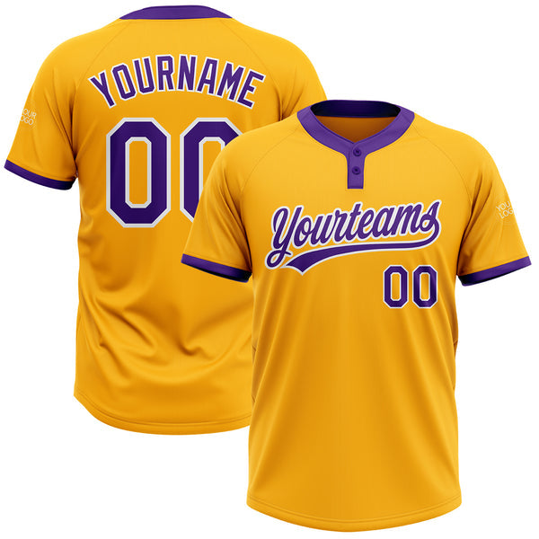 Maxcorners Custom Gold Purple-White Two-Button Unisex Softball Jerseys LM0609