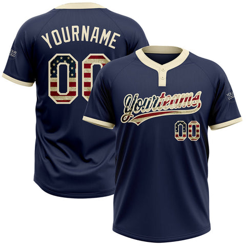 Maxcorners Custom Navy Vintage USA Flag-Cream Two-Button Unisex Softball Jersey1 LM0609