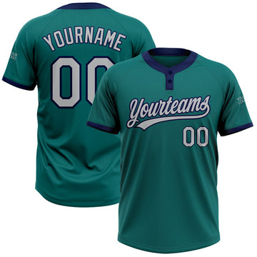 Maxcorners Custom Teal Gray-Navy Two-Button Unisex Softball Jersey LM0609