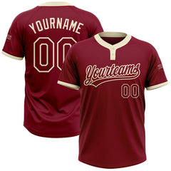 Maxcorners Custom Crimson Crimson-Cream Two-Button Unisex Softball Jersey LM0609