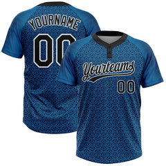 Maxcorners Custom Blue Black-White 3D Pattern Two-Button Unisex Softball Jersey LM0609