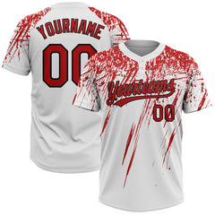 Maxcorners Custom White Red-Black 3D Pattern Two-Button Unisex Softball Jersey LM0609