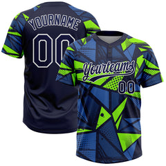 Maxcorners Custom Navy Navy-Neon Green 3D Pattern Two-Button Unisex Softball Jersey LM0609