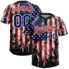 Maxcorners Custom White Royal-Red 3D American Flag Fashion Two-Button Unisex Softball Jersey LM0609