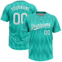 Maxcorners Custom Aqua White 3D Pattern Two-Button Unisex Softball Jersey LM0609
