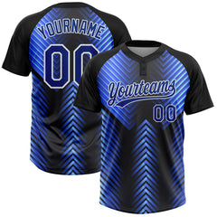 Maxcorners Custom Black Royal-Powder Blue 3D Pattern Two-Button Unisex Softball Jersey LM0609