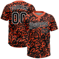 Maxcorners Custom Orange Black-White 3D Pattern Two-Button Unisex Softball Jersey LM0609