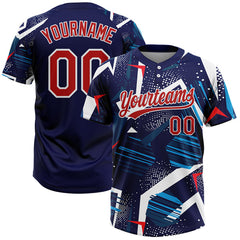 Maxcorners Custom Navy Red-White 3D Pattern Two-Button Unisex Softball Jersey
 LM0609