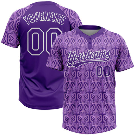 Maxcorners Custom Purple Purple-White 3D Pattern Two-Button Unisex Softball Jersey LM0609