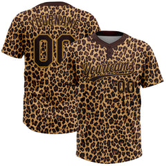 Maxcorners Custom Brown Brown-Old Gold 3D Pattern Design Leopard Two-Button Unisex Softball Jersey LM0609