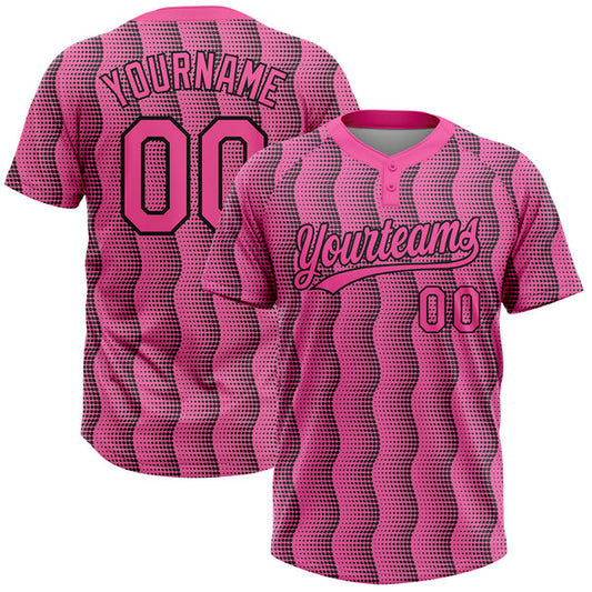 Maxcorners Custom Pink Pink-Black 3D Pattern Two-Button Unisex Softball Jersey Shirt
 LM0609