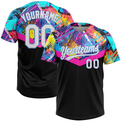 Maxcorners Custom Black White-Light Blue 3D Pattern Two-Button Unisex Softball Jersey LM0609