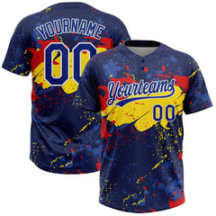 Maxcorners Custom Figure Royal Gold-Red 3D Pattern Two-Button Unisex Softball Jersey LM0609