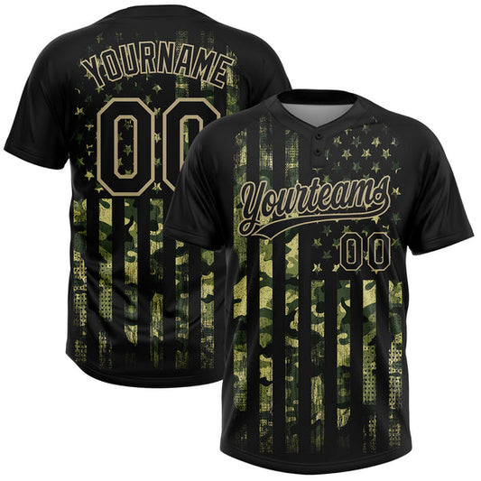 Maxcorners Custom Camo Black-Old Gold 3D American Flag Salute To Service Two-Button Unisex Softball Jersey LM0609