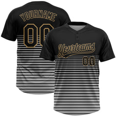 Maxcorners Custom Black Black-Old Gold 3D Pattern Two-Button Unisex Softball Jersey LM0609