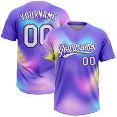 Maxcorners Custom Purple White-Pink 3D Pattern Two-Button Unisex Softball Jersey LM0609