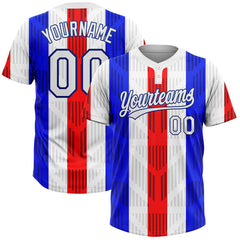 Maxcorners Custom Red White-Royal 3D Pattern Two-Button Unisex Softball Jersey LM0609