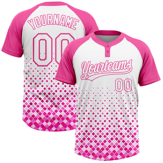 Maxcorners Custom Pink White 3D Pattern Two-Button Unisex Softball Jersey LM0609