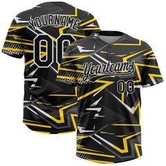 Maxcorners Custom Black Black-Gold 3D Pattern Two-Button Unisex Softball Jersey Shirt LM0609