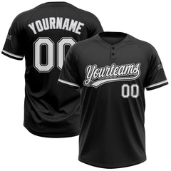 Maxcorners Custom Black White-Gray Two-Button Unisex Softball Jersey LM0609