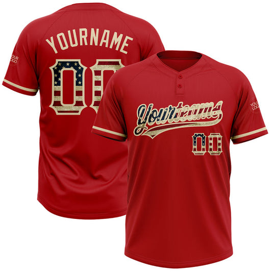 Maxcorners Custom Red Vintage USA Flag-City Cream Two-Button Unisex Softball Jersey LM0609