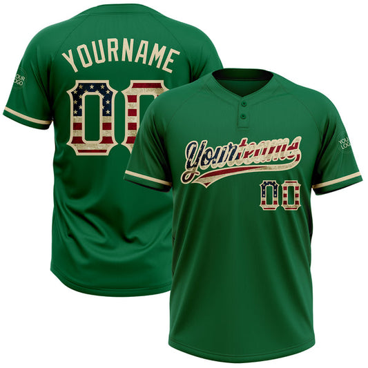 Maxcorners Custom Kelly Green Vintage USA Flag-City Cream Two-Button Unisex Softball Jersey
 LM0609