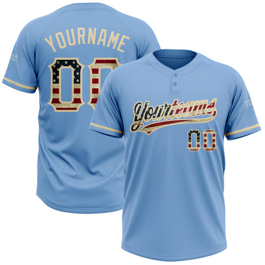 Maxcorners Custom Light Blue Vintage USA Flag-City Cream Two-Button Unisex Softball Jersey LM0609