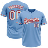 Maxcorners Custom Light Blue White-Red Two-Button Unisex Softball Jersey
 LM0609