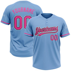 Maxcorners Custom Light Blue Pink-Black Two-Button Unisex Softball Jersey LM0609