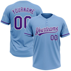 Maxcorners Custom Light Blue Purple-White Two-Button Unisex Softball Jersey
 LM0609