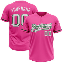 Maxcorners Custom Pink White-Green Two-Button Unisex Softball Jersey LM0609