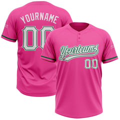 Maxcorners Custom Pink White-Kelly Green Two-Button Unisex Softball Jersey LM0609