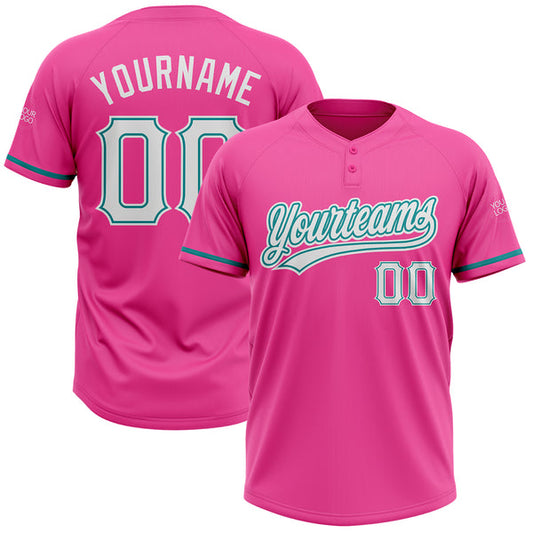 Maxcorners Custom Pink White-Teal Two-Button Unisex Softball Jersey LM0609