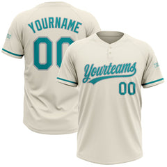 Maxcorners Custom Cream Teal-Gray Two-Button Unisex Softball Jersey LM0609