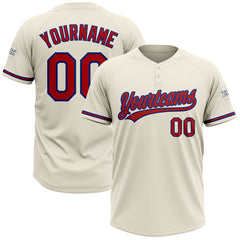 Maxcorners Custom Cream Red-Royal Two-Button Unisex Softball Jersey LM0609