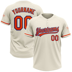 Maxcorners Custom Cream Orange-Royal Two-Button Unisex Softball Jersey LM0609