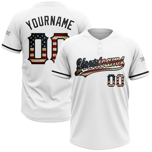 Maxcorners Custom White Vintage USA Flag-Black Two-Button Unisex Softball Jersey LM0609