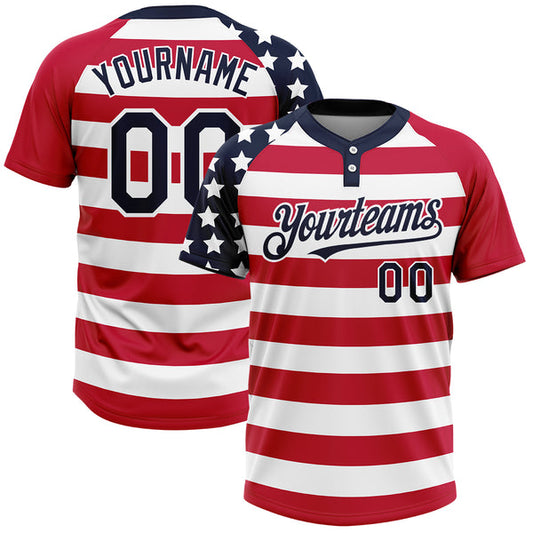 Maxcorners Custom White Navy-Red 3D American Flag Fashion Two-Button Unisex Softball Jersey LM0609