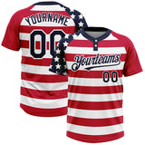 Maxcorners Custom White Navy-Red 3D American Flag Fashion Two-Button Unisex Softball Jersey
 LM0609