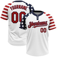 Maxcorners Custom White Red-Navy 3D American Flag Fashion Two-Button Unisex Softball Jersey LM0609