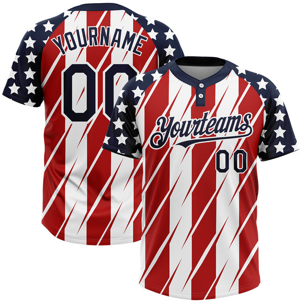 Maxcorners Custom Red Navy-White 3D American Flag Fashion Two-Button Unisex Softball Jersey LM0609