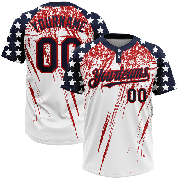 Maxcorners Custom White Navy-Red 3D American Flag Fashion Two-Button Unisex Softball Jerseys
 LM0609