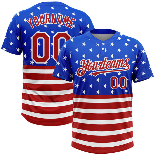 Maxcorners Custom Royal Red-White 3D American Flag Fashion Two-Button Unisex Softball Jersey LM0609