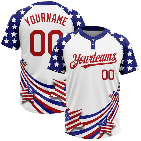 Maxcorners Custom White Red-Navy American Flag Fashion Two-Button Unisex Softball Jersey 
 LM0609