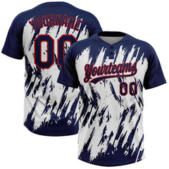 Maxcorners Custom Navy Red-White 3D Pattern Abstract Sharp Shape Two-Button Unisex Softball Jersey LM0609