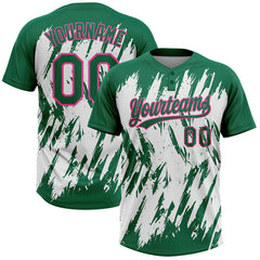 Maxcorners Custom Kelly Green Pink-White 3D Pattern Abstract Sharp Shape Two-Button Unisex Softball Jersey LM0609