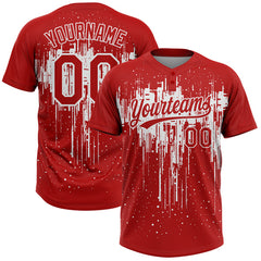 Maxcorners Custom Red White 3D Pattern Dripping Splatter Art Two-Button Unisex Softball Jersey
 LM0609